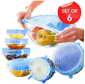 6Pcs Kitchen Reusable Silicone Seal Lid, Universal Silicone Stretch Lids for Food Preservation, Vacuum Food Storage, Bowl Cover and Cookware Cover for Kitchen and Home