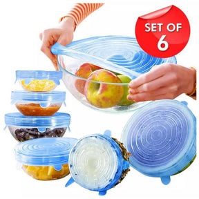 6Pcs Kitchen Reusable Silicone Seal Lid, Universal Silicone Stretch Lids for Food Preservation, Vacuum Food Storage, Bowl Cover and Cookware Cover for Kitchen and Home