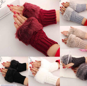 2 Pcs Wool Fur Lined Gloves 1