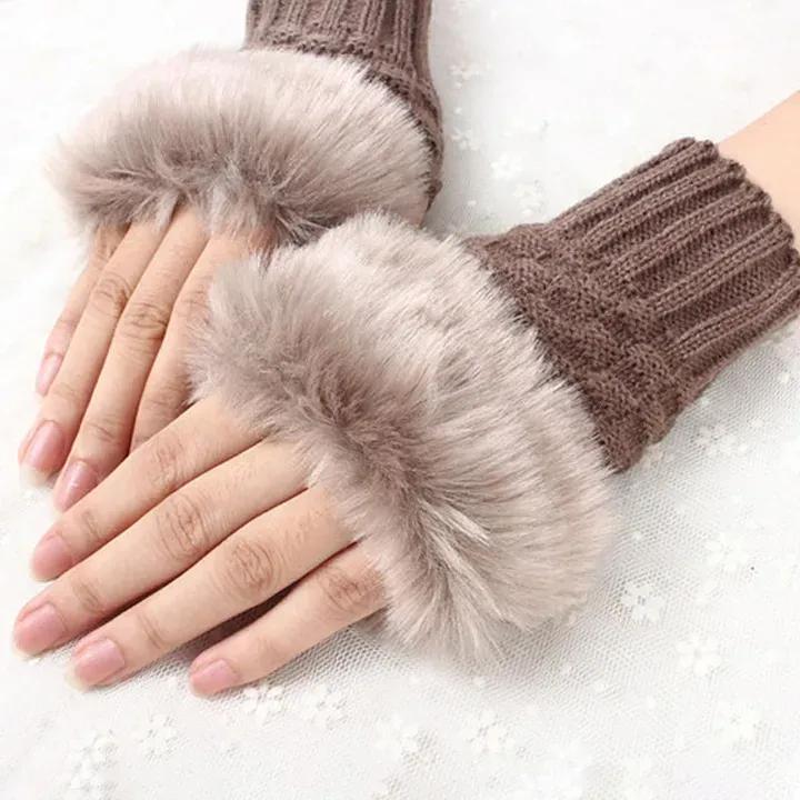 2 Pcs Wool Fur Lined Gloves 1